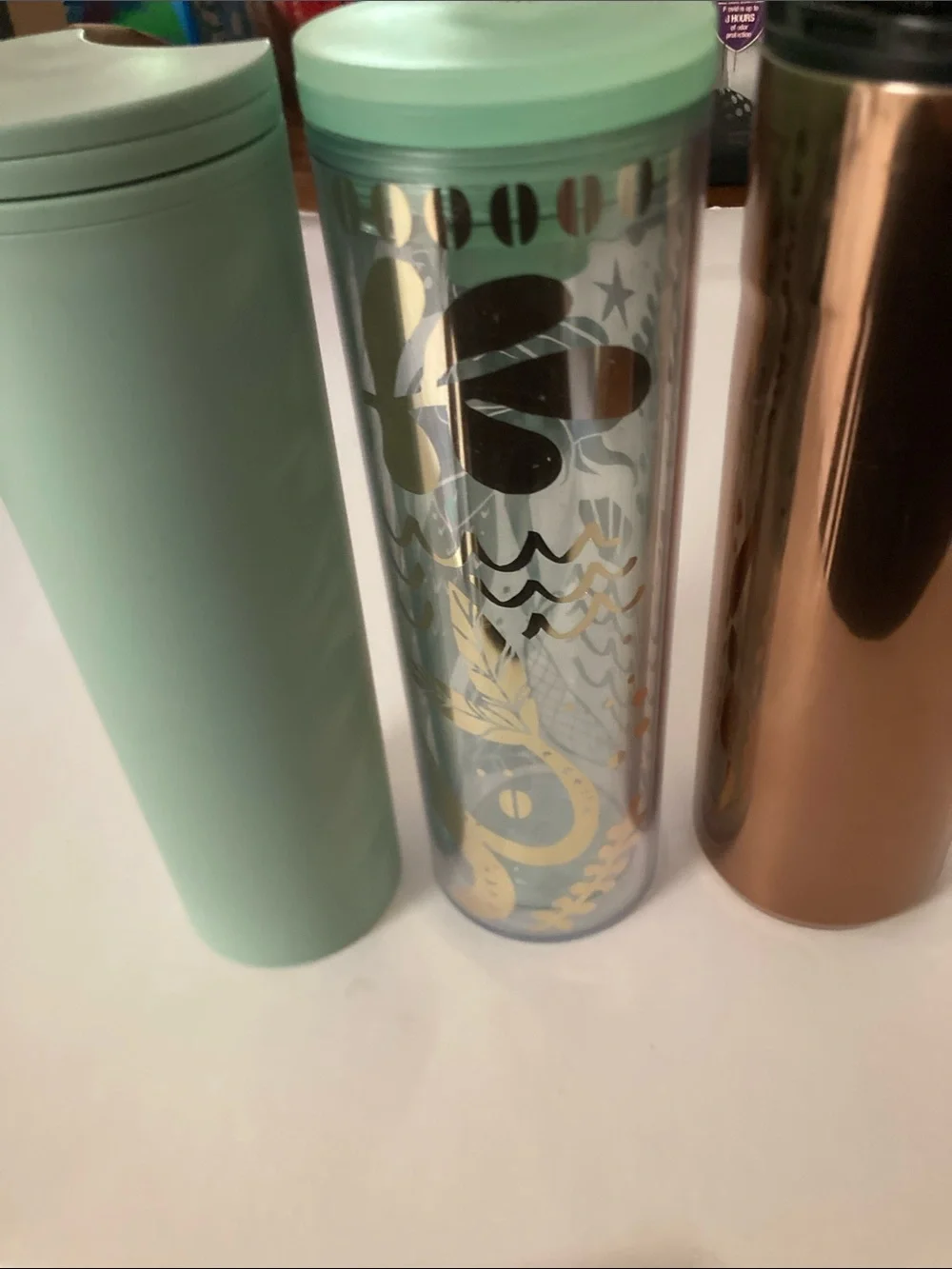 Starbucks Mint, Clear & bronze Tumbler Trio